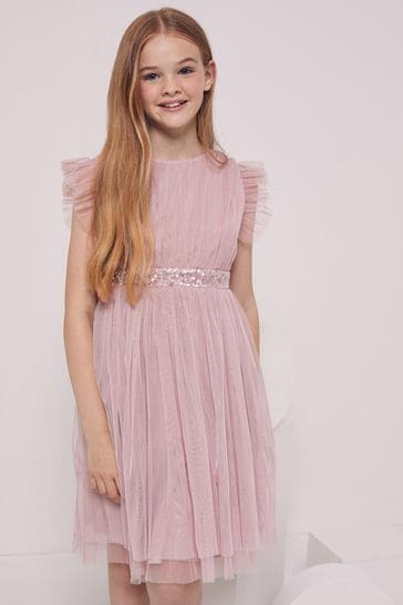 Maya Pink Embellished Waist Tulle Party Dress Girls