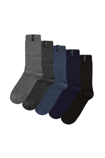 Jeff Banks Blue Mens Wool Blend Boot Socks Five Pack