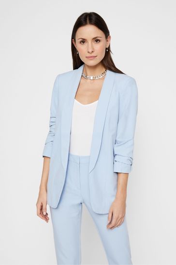 Pieces Light Blue Relaxed Ruched Sleeve Workwear Blazer
