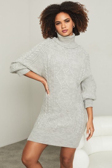 Lipsy Grey Regular Knitted Cable Jumper Dress