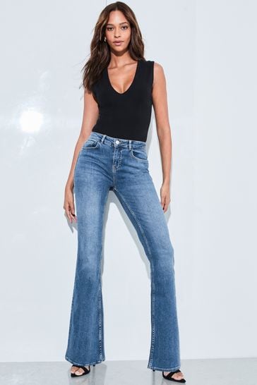 Mid rise sales flare leg jeans