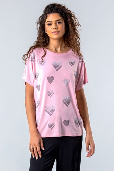 Roman Pink Embellished Heart Lounge Top