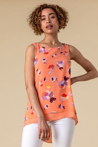 Roman Pink Abstract Floral Print Vest Top