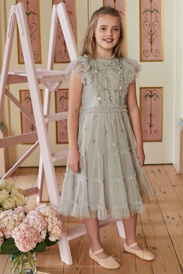 Love & Roses Grey Tulle Tiered Embellished Bridesmaid Dress