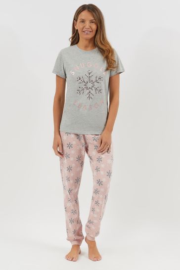 Society 8 Pink Snowflake Womens Matching Family Christmas Pyjama Set