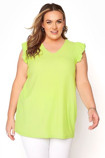 Yours Curve Green Back Detail Frill Sleeve T-Shirt