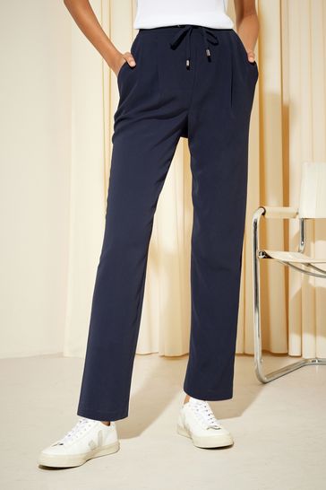 Buy Friends Like These Navy Blue Tie Front Woven Cuffed Joggers