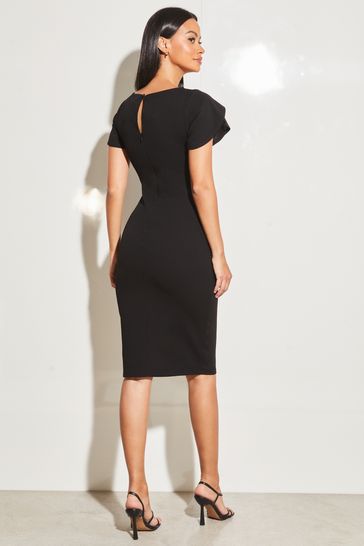 Buy Lipsy Black Ruched Front Tulip Sleeve Smart Midi Dress from