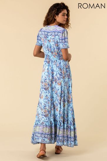Roman Button Through Floral Maxi Dress 