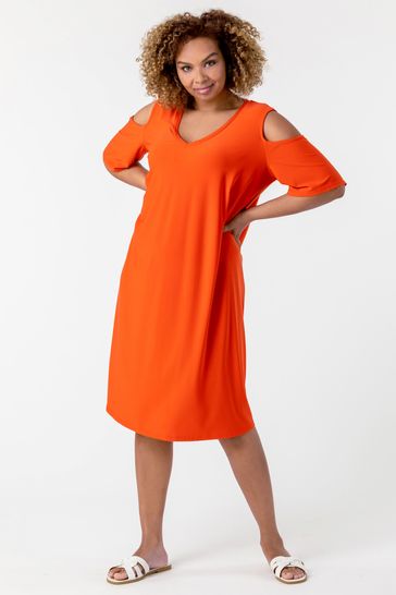 orange and black jersey dress