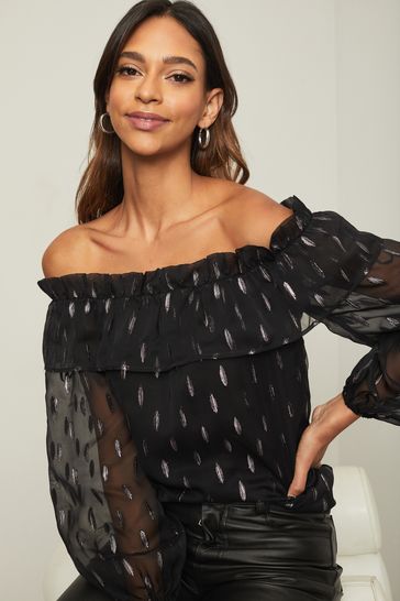 Black frill bardot top top
