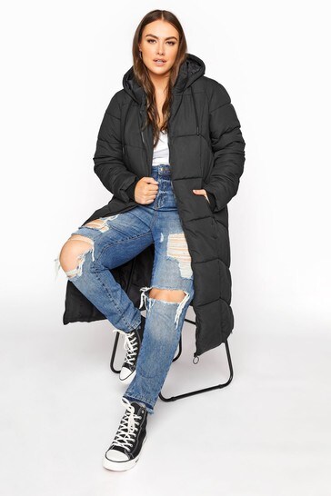 black longline puffer coat