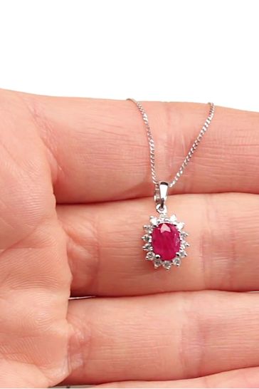 Buy The Diamond Store Ruby Pendant Necklace With Lab Diamonds in