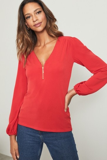 Lipsy Red Regular Zip Front Blouse