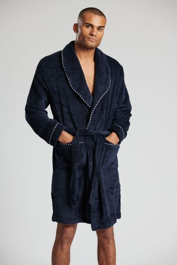 Loungeable Blue Mens Shawl Robe With Rope
