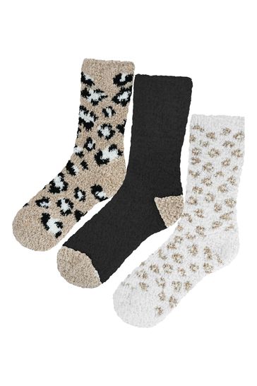Buy Loungeable 3 Pack Animal Print Fluffy Socks from Next Ireland