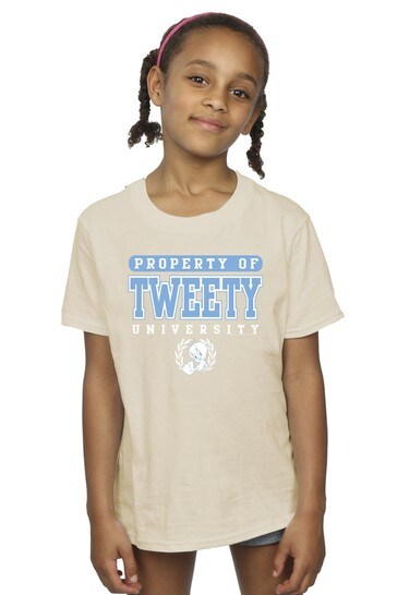 Brands In NEUTRAL Looney Tunes Tweety Property of University Girls Natural T-Shirt