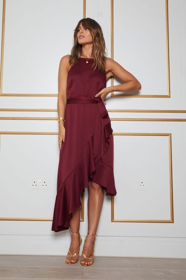 Buy Style Cheat Red Ariana Halter Frill Midi Dress from Next