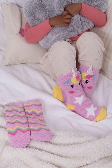 Totes Pink Unicorn 2 Pack Super Soft Slipper Socks