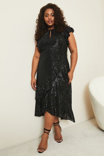 Buy Lipsy Black Seqiun Curve Embellished Fit and Flare Midi Dress from Next Netherlands