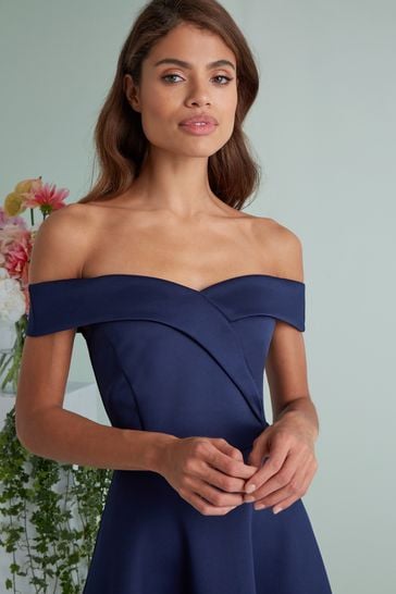Navy bardot clearance prom dress