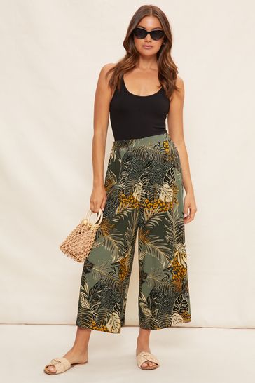 Friends Like These Green Woven Wide Leg Culotte Trousers