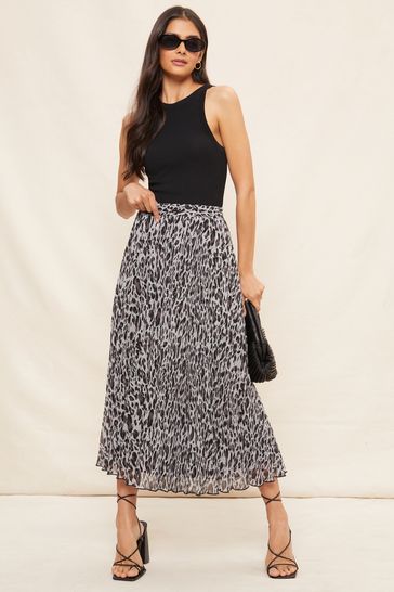 Friends Like These Grey Pleat Summer Midi Skirt