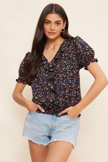 Navy blue clearance ruffle blouse