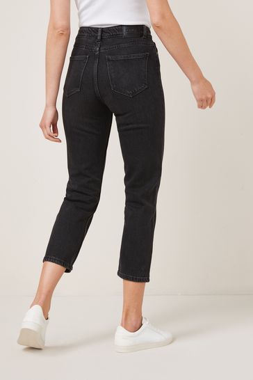 High Waist Cropped Straight Jeans 