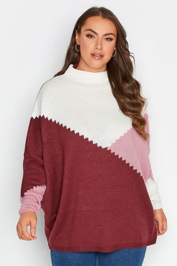 Yours Curve Pink Oversized Step Colourblock Jumper