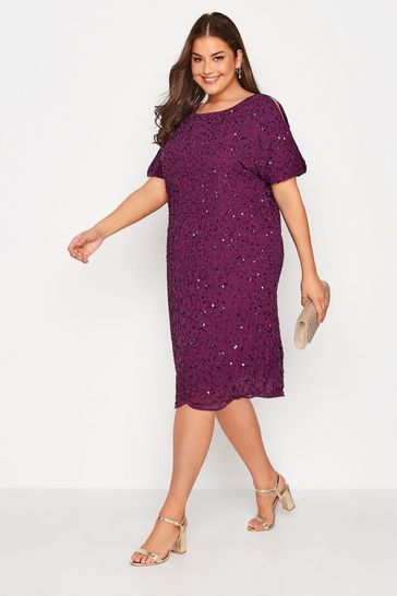 Yours Curve Purple Luxe Embellished Cape Dress