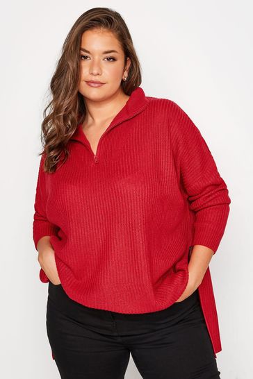 Yours Curve Red Zip Neck Jumper