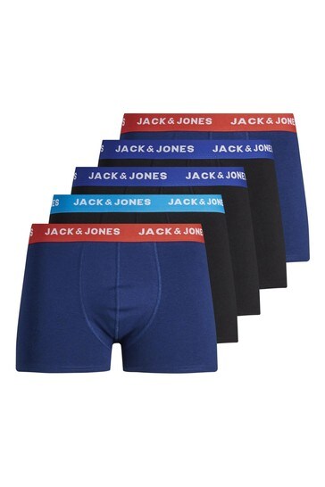 Jack & Jones Black, Blue and Red 5 Pack Boxers