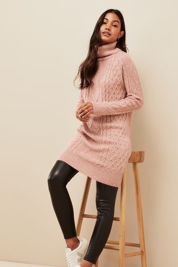 Friends Like These Blush Roll Neck Cable Jumper Dress