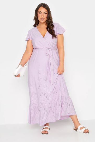 Yours Curve Purple Frill Short Sleeve Maxi Broidery Dress
