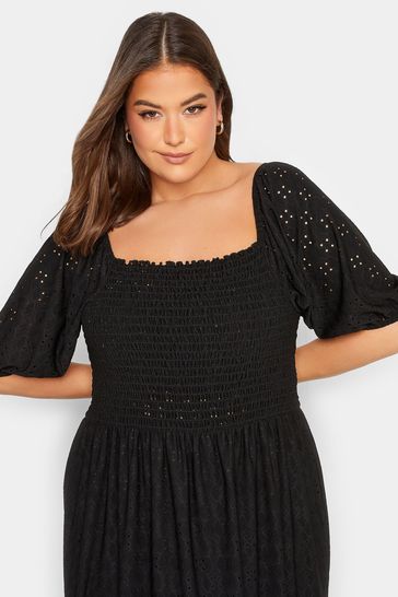 Black shirred store maxi dress