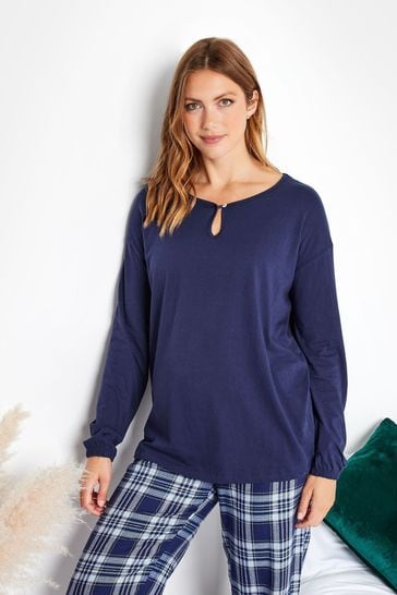 Long Tall Sally Blue Keyhole Long Sleeve Pyjama Top