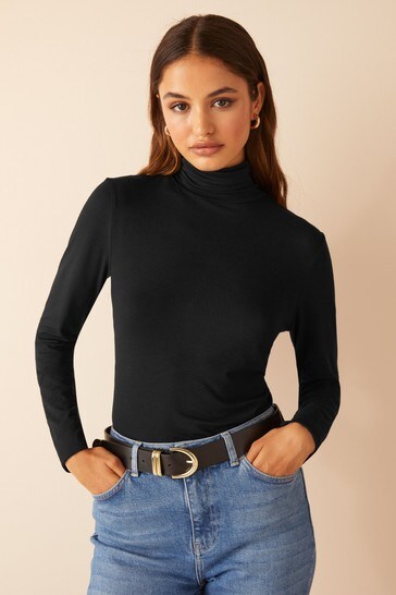 Friends Like These Black Long Sleeve Roll Neck Jersey Top