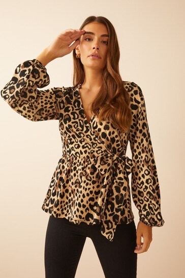 Friends Like These Black Multi Leopard Long Sleeve Jersey Wrap Top