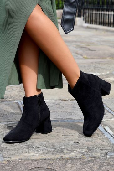 Buy Linzi Black Suede Verse Faux Suede Square Toe Low Heel Boot