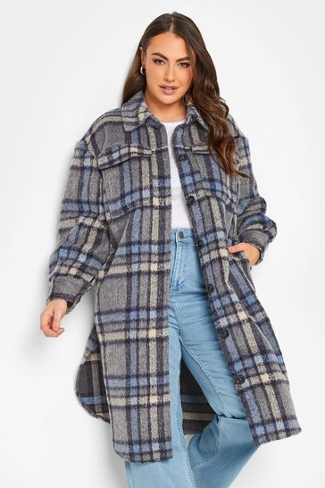 Yours Curve Blue Checked Midi Shacket