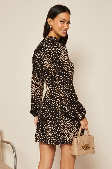 Buy Friends Like These Black Print Long Sleeve Mini Dress from
