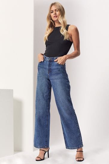 Noisy May Blue High Waisted Wide Jean Jeans