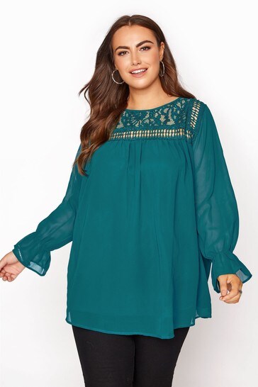 Yours Green Lace Square Neck Blouse