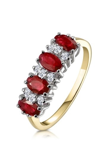 The Diamond Store Red Ruby 1.12ct And Diamond 9K Gold Ring