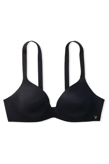 Victoria’s Secret Lightly Lined T-Shirt Bra in Black with Gold Logo Straps
