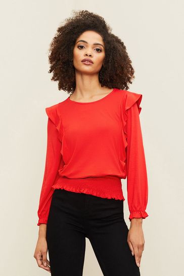 Lipsy Red Frill Front 3/2 Sleeve Top