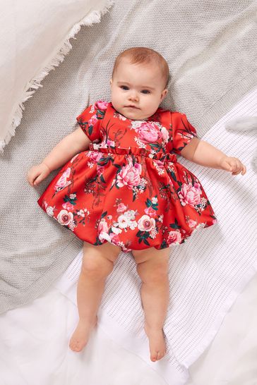 Lipsy Red Baby Puff Sleeve Dress With Matching Knicker
