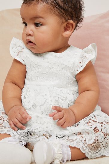 Lipsy White Baby Lace Flower Girl Dress