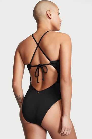 Buy Victoria s Secret Black Shine Ruched Shine Cut Out One Piece